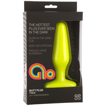 Doc Johnson GLO Vibrating Thick, желтая - Анальная пробка с вибрацией, светящаяся в темноте - купить в секс шопе Doc Johnson GLO Vibrating Thick, желтая - Анальная пробка с вибрацией, светящаяся в темноте - купить в секс шопе