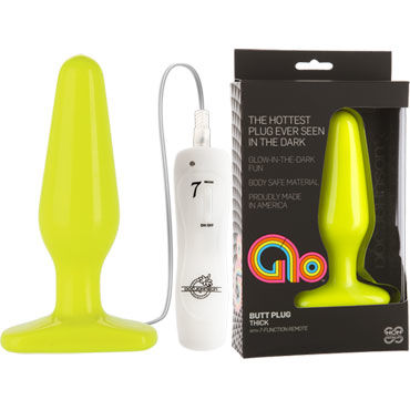 Doc Johnson GLO Vibrating Thick, желтая, Анальная пробка с вибрацией, светящаяся в темноте Doc Johnson GLO Vibrating Thick, желтая, Анальная пробка с вибрацией, светящаяся в темноте