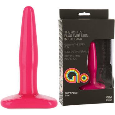 Doc Johnson GLO Slim, розовая, Небольшая анальная пробка, светящаяся в темноте Doc Johnson GLO Slim, розовая, Небольшая анальная пробка, светящаяся в темноте