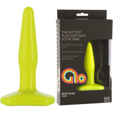 Doc Johnson GLO Slim, желтая, Небольшая анальная пробка, светящаяся в темноте Doc Johnson GLO Slim, желтая, Небольшая анальная пробка, светящаяся в темноте