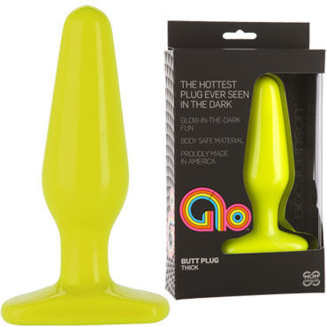 Doc Johnson GLO Thick, желтая, Анальная пробка, светящаяся в темноте Doc Johnson GLO Thick, желтая, Анальная пробка, светящаяся в темноте