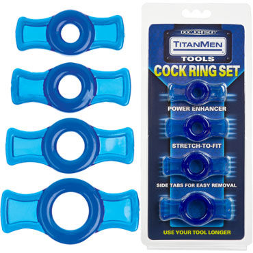 Doc Johnson TitanMen Cock Ring Set, синий, Набор колец Doc Johnson TitanMen Cock Ring Set, синий, Набор колец