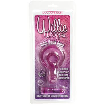 Doc Johnson Willie Wrapper, фиолетовое - Виброкольцо с петлей для мошонки - купить в секс шопе Doc Johnson Willie Wrapper, фиолетовое - Виброкольцо с петлей для мошонки - купить в секс шопе