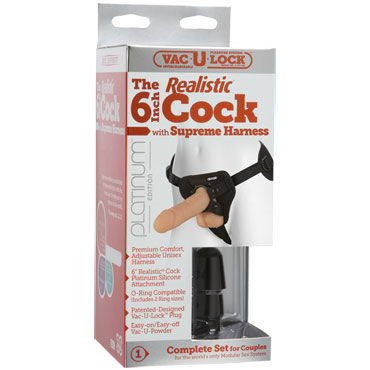 Doc Johnson Realistic Cock with Supreme Harness, телесный - Страпон с турсиками для крепления - купить в секс шопе Doc Johnson Realistic Cock with Supreme Harness, телесный - Страпон с турсиками для крепления - купить в секс шопе