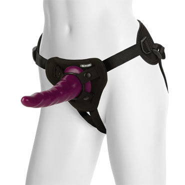 Doc Johnson Beau with Supreme Harness, фиолетовый, Страпон с турсиками для крепления Doc Johnson Beau with Supreme Harness, фиолетовый, Страпон с турсиками для крепления