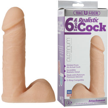 Doc Johnson Vac-U-Lock Realistic Cock 15 см, телесный, Насадка-фаллоимитатор к трусикам Doc Johnson Vac-U-Lock Realistic Cock 15 см, телесный, Насадка-фаллоимитатор к трусикам