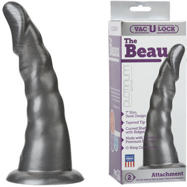 Doc Johnson Vac-U-Lock The Beau, серый, Силиконовая насадка к трусикам Doc Johnson Vac-U-Lock The Beau, серый, Силиконовая насадка к трусикам