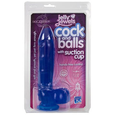 Doc Johnson Jelly Jewels Cock & Balls, синий - Реалистичный фаллоимитатор - купить в секс шопе Doc Johnson Jelly Jewels Cock & Balls, синий - Реалистичный фаллоимитатор - купить в секс шопе