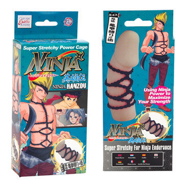 California Exotic Ninja Power Cages, черная - Супер-тянущаяся черная утяжка на пенис - купить в секс шопе California Exotic Ninja Power Cages, черная - Супер-тянущаяся черная утяжка на пенис - купить в секс шопе