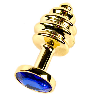 Anal Jewelry Plug Small Gold, синий, Маленькая анальная пробка с кристаллом Anal Jewelry Plug Small Gold, синий, Маленькая анальная пробка с кристаллом