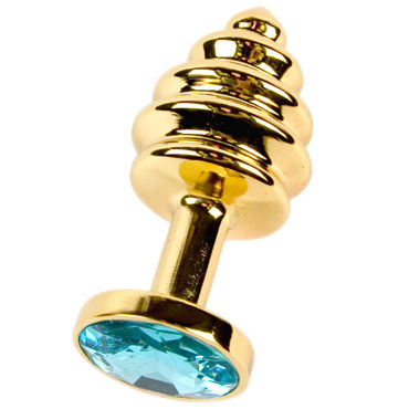 Anal Jewelry Plug Small Gold, светло-голубой, Маленькая анальная пробка с кристаллом Anal Jewelry Plug Small Gold, светло-голубой, Маленькая анальная пробка с кристаллом