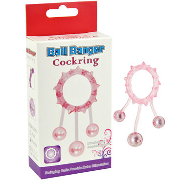 Howells Ball Banger Cock Ring, розовое, Кольцо с 3 утяжеляющими шариками Howells Ball Banger Cock Ring, розовое, Кольцо с 3 утяжеляющими шариками