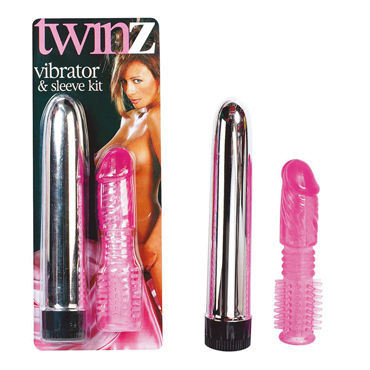 Seven Creations Twinz Vibrator&Sleeve Kit, Классический вибратор и насадка Seven Creations Twinz Vibrator&Sleeve Kit, Классический вибратор и насадка
