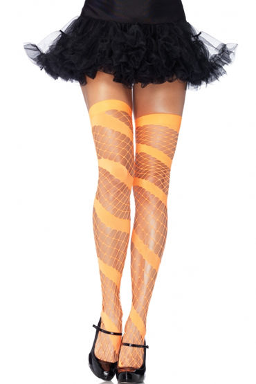 Leg Avenue чулки, неоново-оранжевые, С узором в виде спирали Leg Avenue чулки, неоново-оранжевые, С узором в виде спирали