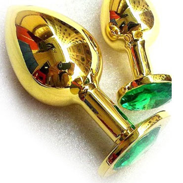 Butt Plug Gold Large, зеленый, Большая анальная пробка, украшена кристаллом Butt Plug Gold Large, зеленый, Большая анальная пробка, украшена кристаллом