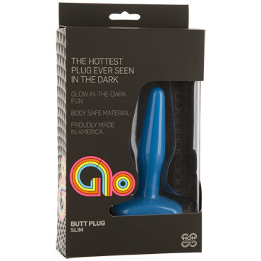 Doc Johnson Glo Slim Anal Plug, синяя - Анальная пробка с шероховатой поверхностью - купить в секс шопе Doc Johnson Glo Slim Anal Plug, синяя - Анальная пробка с шероховатой поверхностью - купить в секс шопе