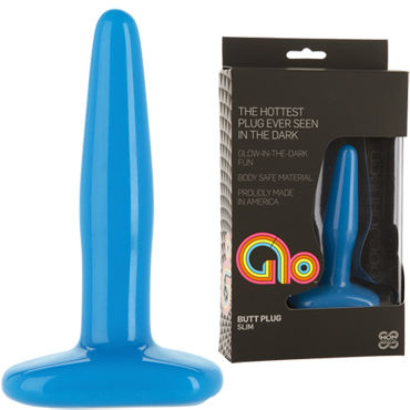 Doc Johnson Glo Slim Anal Plug, синяя, Анальная пробка с шероховатой поверхностью Doc Johnson Glo Slim Anal Plug, синяя, Анальная пробка с шероховатой поверхностью