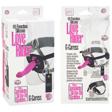 California Exotic Love Rider G-Caress, розовый - Страпон унисекс с вибрацией - купить в секс шопе California Exotic Love Rider G-Caress, розовый - Страпон унисекс с вибрацией - купить в секс шопе