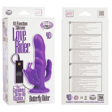 California Exotic Love Rider Butterfly Riders, фиолетовый - Анально-вагинальный страпон с клиторальным стимулятором - купить в секс шопе California Exotic Love Rider Butterfly Riders, фиолетовый - Анально-вагинальный страпон с клиторальным стимулятором - купить в секс шопе