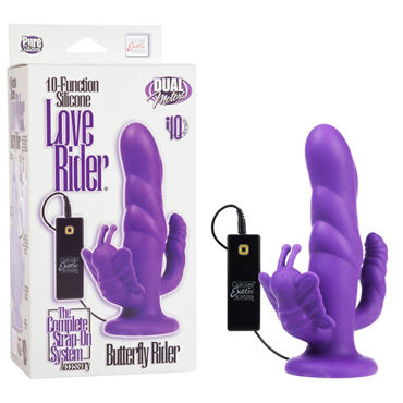 California Exotic Love Rider Butterfly Riders, фиолетовый, Анально-вагинальный страпон с клиторальным стимулятором California Exotic Love Rider Butterfly Riders, фиолетовый, Анально-вагинальный страпон с клиторальным стимулятором