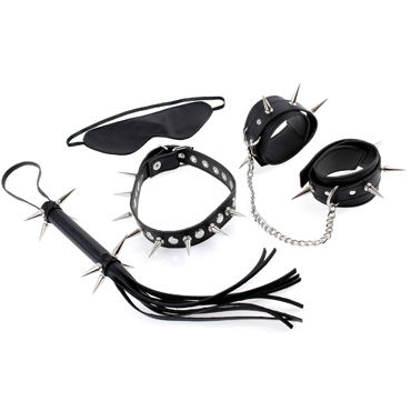 Pipedream Rock Hard Bondage Kit, Набор для бондажа с шипами: плеть, маска, наручники и ошейник Pipedream Rock Hard Bondage Kit, Набор для бондажа с шипами: плеть, маска, наручники и ошейник