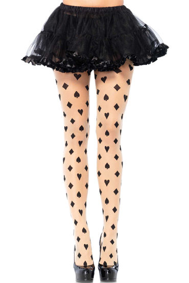 Leg Avenue колготки, С карточным орнаментом - Размер Универсальный (XS-L) от condom-shop.ru Leg Avenue колготки, С карточным орнаментом - Размер Универсальный (XS-L) от condom-shop.ru