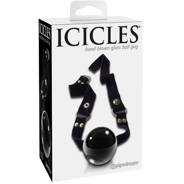 Pipedream Icicles № 65, Кляп с черным стеклянным шариком Pipedream Icicles № 65, Кляп с черным стеклянным шариком