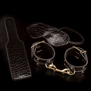 Pipedream Gold Fantasy Bondage Kit - Дизайнерская маска, пэддл и наручники - купить в секс шопе Pipedream Gold Fantasy Bondage Kit - Дизайнерская маска, пэддл и наручники - купить в секс шопе