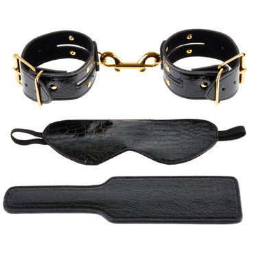 Pipedream Gold Fantasy Bondage Kit, Дизайнерская маска, пэддл и наручники Pipedream Gold Fantasy Bondage Kit, Дизайнерская маска, пэддл и наручники