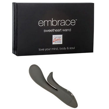 California Exotic Embrace Sweetheart Wands, серый, Гибкий эргономичный вибратор с клиторальным отростком California Exotic Embrace Sweetheart Wands, серый, Гибкий эргономичный вибратор с клиторальным отростком