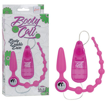 California Exotic Booty Double Dare, розовый, Анальная пробка-цепочка с вибрацией California Exotic Booty Double Dare, розовый, Анальная пробка-цепочка с вибрацией