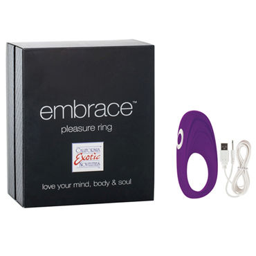 California Exotic Embrace Pleasure Ring, фиолетовое, Эрекционное виброкольцо с usb-зарядкой California Exotic Embrace Pleasure Ring, фиолетовое, Эрекционное виброкольцо с usb-зарядкой