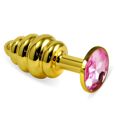 LoveToy Spiral, Золотая спиралевидная втулка с розовым кристаллом LoveToy Spiral, Золотая спиралевидная втулка с розовым кристаллом