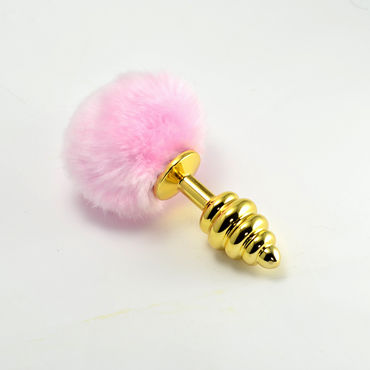 LoveToy Tail Spiral, розовый, Золотая втулка с розовым хвостиком LoveToy Tail Spiral, розовый, Золотая втулка с розовым хвостиком