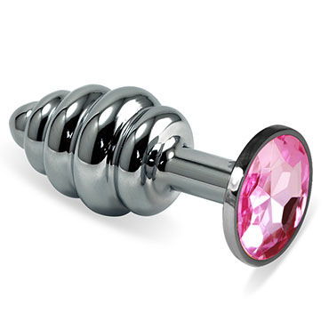 LoveToy Spiral Анальная втулка, серебристая, С розовым кристаллом LoveToy Spiral Анальная втулка, серебристая, С розовым кристаллом