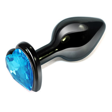 LoveToy Black Heart, голубой, Анальная втулка с голубым кристаллом в форме сердца LoveToy Black Heart, голубой, Анальная втулка с голубым кристаллом в форме сердца