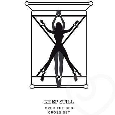 Fifty Shades of Grey Keep Still Over the Bed Cross Restraint - Набор для фиксации на кровати со съемными манжетами - купить в секс шопе Fifty Shades of Grey Keep Still Over the Bed Cross Restraint - Набор для фиксации на кровати со съемными манжетами - купить в секс шопе
