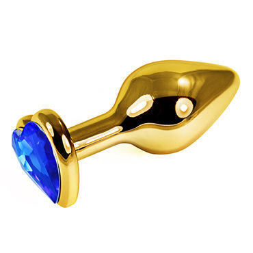 LoveToy Gold Heart, синий, Золотая втулка с синим кристаллом-сердечком LoveToy Gold Heart, синий, Золотая втулка с синим кристаллом-сердечком