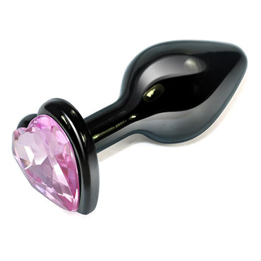 LoveToy Black Heart, розовый, Анальная втулка с розовым кристаллом в форме сердца LoveToy Black Heart, розовый, Анальная втулка с розовым кристаллом в форме сердца