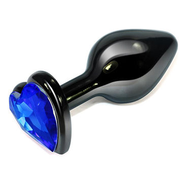 LoveToy Black Heart, синий, Анальная втулка с синим кристаллом в форме сердца LoveToy Black Heart, синий, Анальная втулка с синим кристаллом в форме сердца