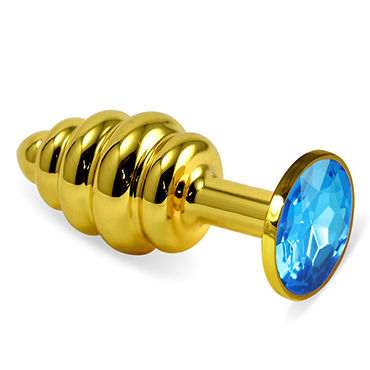 LoveToy Gold Spiral, голубой, Золотая анальная втулка с голубым кристаллом LoveToy Gold Spiral, голубой, Золотая анальная втулка с голубым кристаллом