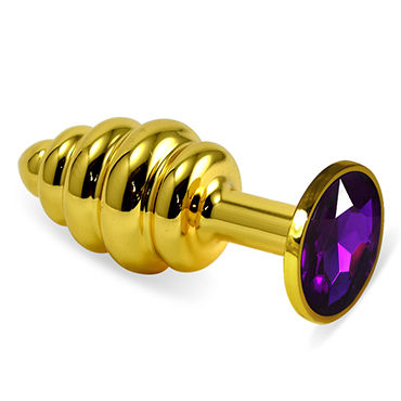 LoveToy Gold Spiral, фиолетовый, Золотая анальная втулка с фиолетовым кристаллом LoveToy Gold Spiral, фиолетовый, Золотая анальная втулка с фиолетовым кристаллом