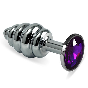 LoveToy Silver Spiral, фиолетовый, Серебристая анальная втулка с фиолетовым кристаллом LoveToy Silver Spiral, фиолетовый, Серебристая анальная втулка с фиолетовым кристаллом