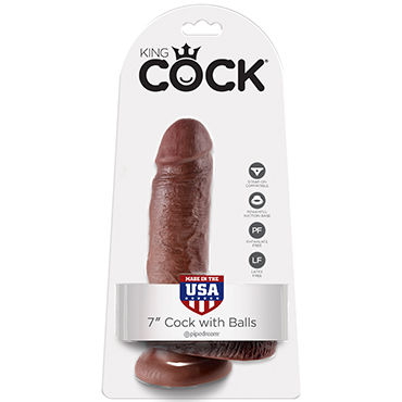 Pipedream King Cock With Balls 18 см, коричневый, Фаллоимитатор с мошонкой на присоске Pipedream King Cock With Balls 18 см, коричневый, Фаллоимитатор с мошонкой на присоске