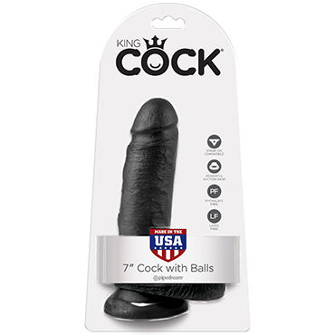 Pipedream King Cock With Balls 18 см, черный, Фаллоимитатор с мошонкой на присоске Pipedream King Cock With Balls 18 см, черный, Фаллоимитатор с мошонкой на присоске