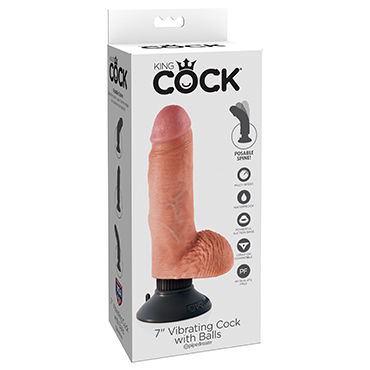 Pipedream Vibrating King Cock With Balls 18 см, телесный, Реалистичный вибратор на присоске Pipedream Vibrating King Cock With Balls 18 см, телесный, Реалистичный вибратор на присоске