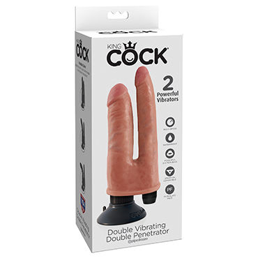 Pipedream King Cock Vibrating Double Penetrator, телесный, Реалистичный двойной вибратор на присоске Pipedream King Cock Vibrating Double Penetrator, телесный, Реалистичный двойной вибратор на присоске