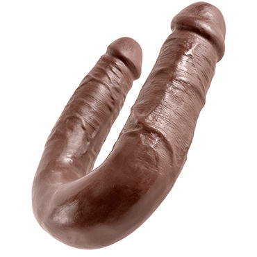 Pipedream King Cock U-Shaped Medium Double Trouble, коричневый - Анально-вагинальный фаллоимитатор среднего размера - купить в секс шопе Pipedream King Cock U-Shaped Medium Double Trouble, коричневый - Анально-вагинальный фаллоимитатор среднего размера - купить в секс шопе