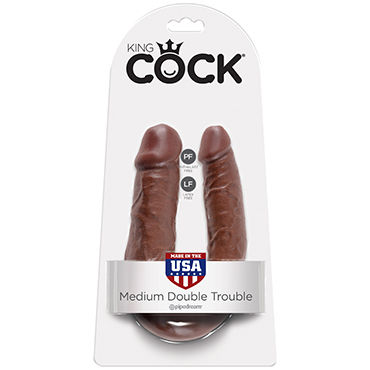 Pipedream King Cock U-Shaped Medium Double Trouble, коричневый, Анально-вагинальный фаллоимитатор среднего размера Pipedream King Cock U-Shaped Medium Double Trouble, коричневый, Анально-вагинальный фаллоимитатор среднего размера