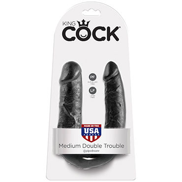 Pipedream King Cock U-Shaped Medium Double Trouble, черный, Анально-вагинальный фаллоимитатор среднего размера Pipedream King Cock U-Shaped Medium Double Trouble, черный, Анально-вагинальный фаллоимитатор среднего размера